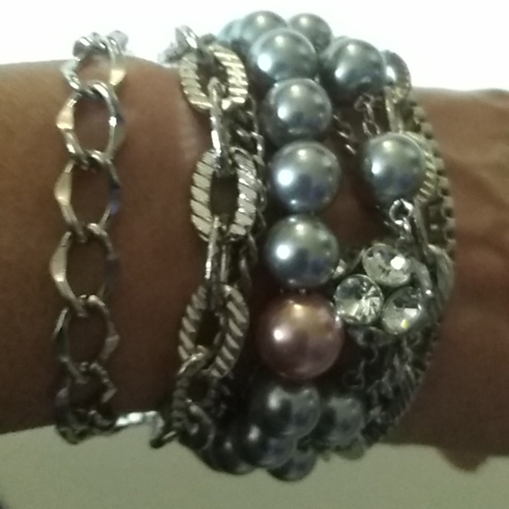 Bead and chain cuff bracelet.